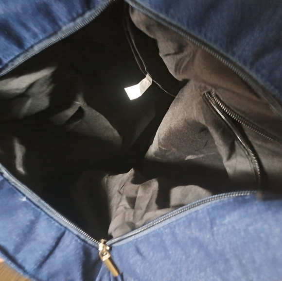 VTG GOLD COAST TAPESTRY denim zip tote bag faux leather straps floral coastal LG - Picture 9 of 12